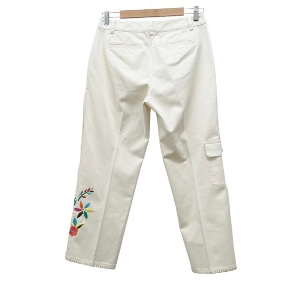 Sigrid Olsen Cream Pants Floral Embroidered Cropped Poet Pant Women’s Size 4 - Picture 3 of 15